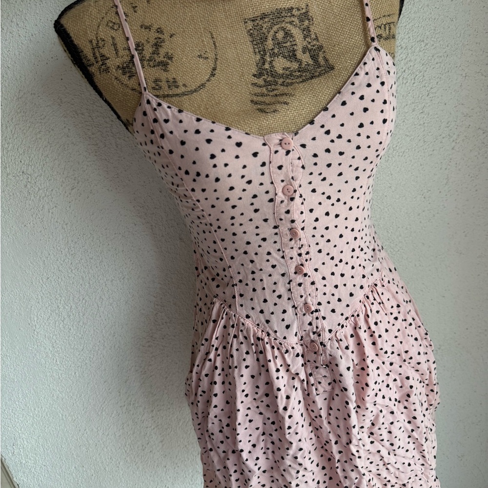 H&M Light Pink Heart polka dot babydoll Dress button up & adjustable straps